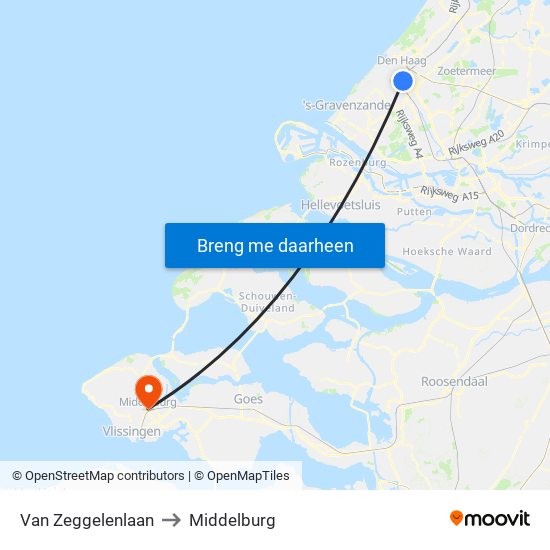 Van Zeggelenlaan to Middelburg map
