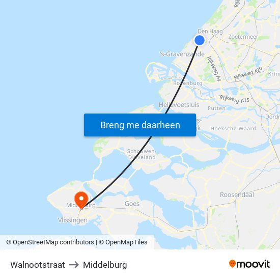 Walnootstraat to Middelburg map