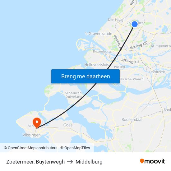 Zoetermeer, Buytenwegh to Middelburg map