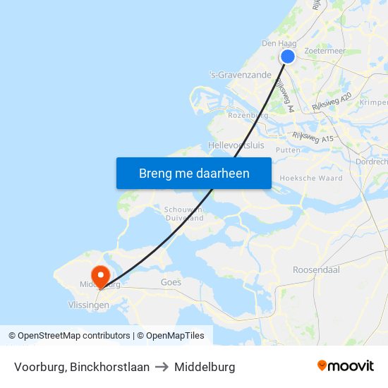 Voorburg, Binckhorstlaan to Middelburg map