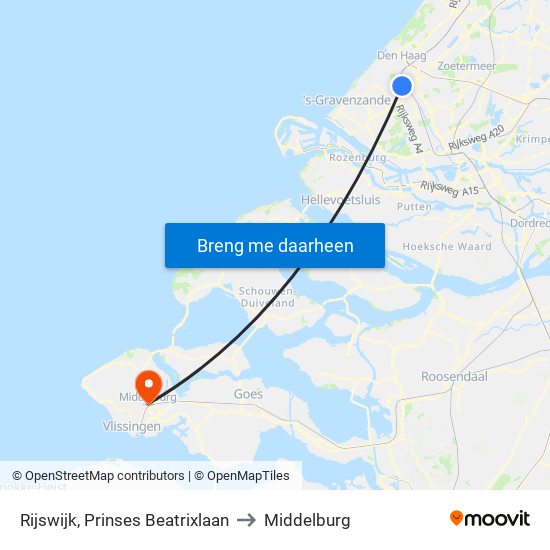 Rijswijk, Prinses Beatrixlaan to Middelburg map