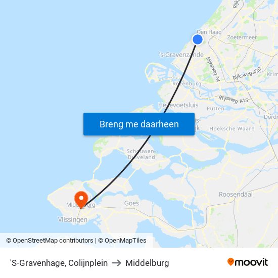 'S-Gravenhage, Colijnplein to Middelburg map