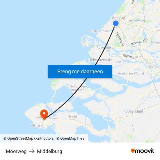 Moerweg to Middelburg map