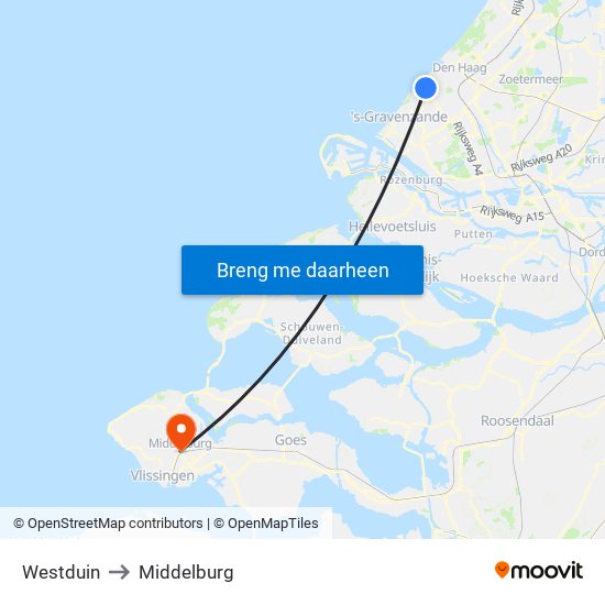 Westduin to Middelburg map