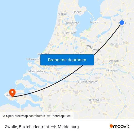 Zwolle, Buxtehudestraat to Middelburg map