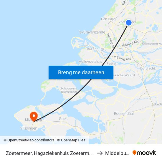 Zoetermeer, Hagaziekenhuis Zoetermeer to Middelburg map