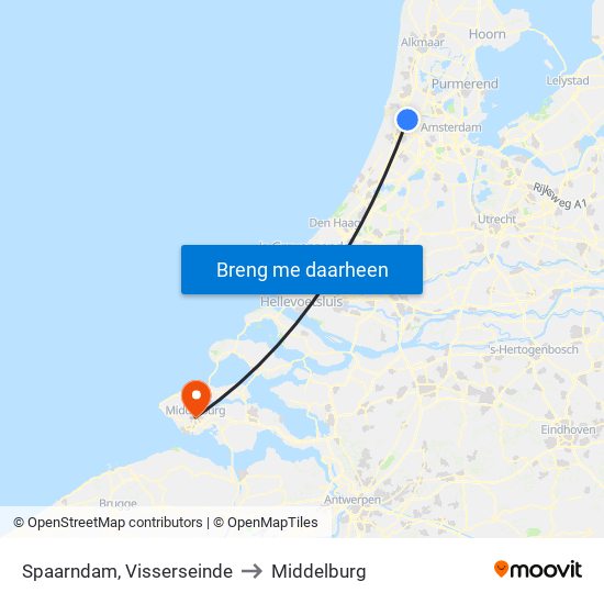 Spaarndam, Visserseinde to Middelburg map