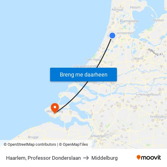 Haarlem, Professor Donderslaan to Middelburg map