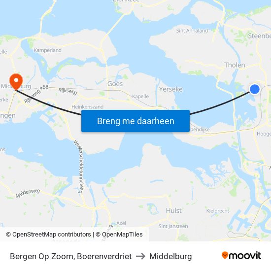 Bergen Op Zoom, Boerenverdriet to Middelburg map