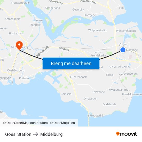 Goes, Station to Middelburg map