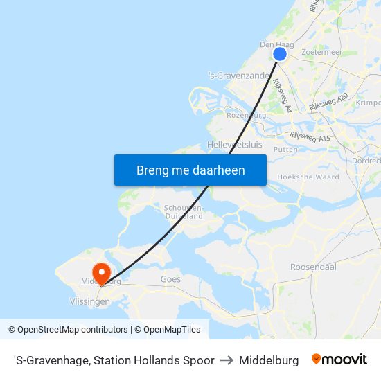 'S-Gravenhage, Station Hollands Spoor to Middelburg map