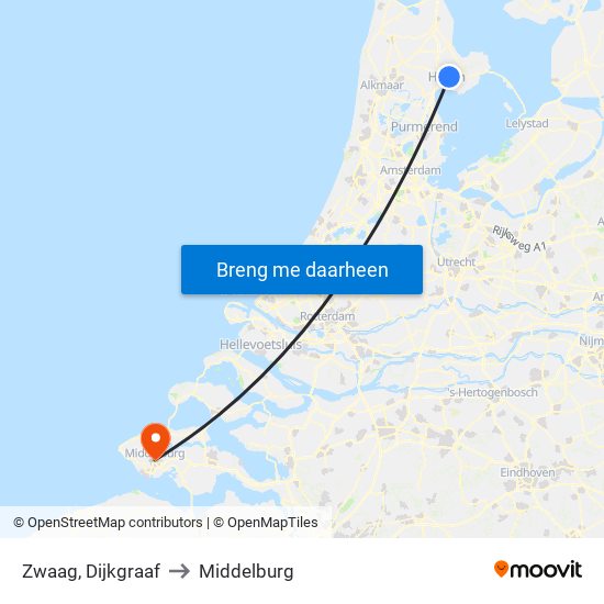 Zwaag, Dijkgraaf to Middelburg map