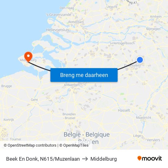 Beek En Donk, N615/Muzenlaan to Middelburg map