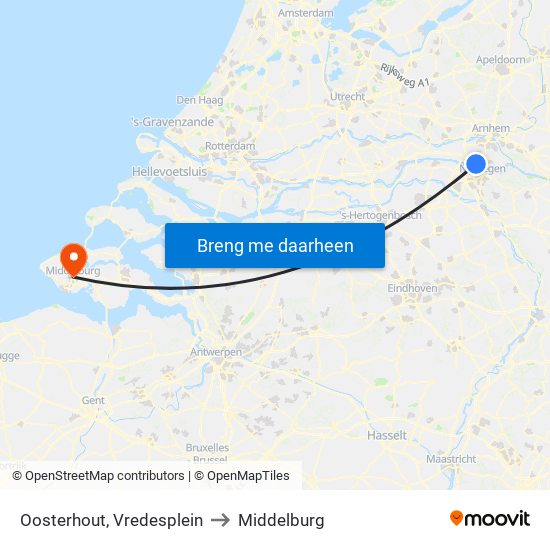 Oosterhout, Vredesplein to Middelburg map