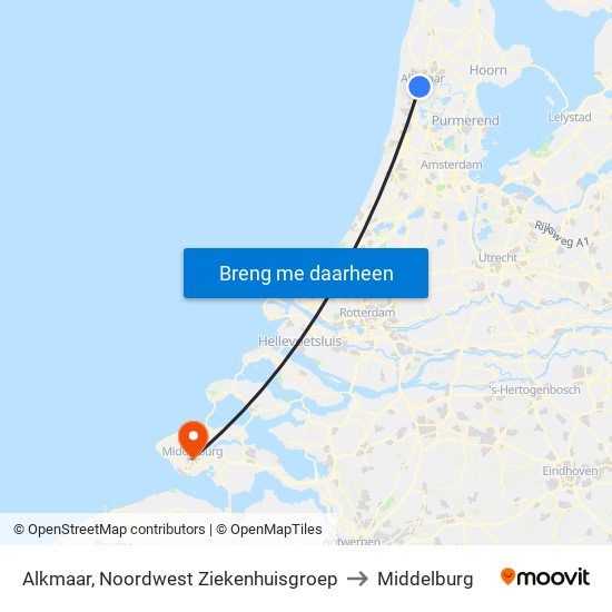 Alkmaar, Noordwest Ziekenhuisgroep to Middelburg map