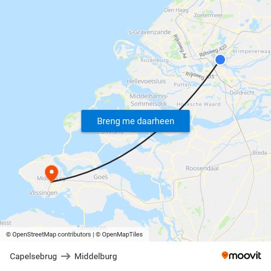 Capelsebrug to Middelburg map