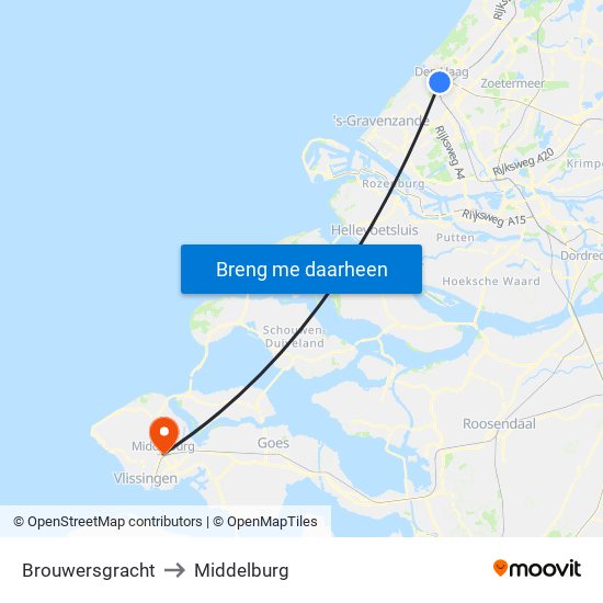 Brouwersgracht to Middelburg map