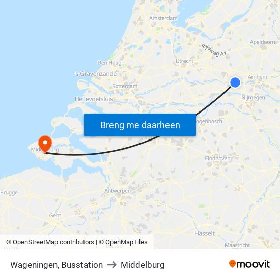 Wageningen, Busstation to Middelburg map