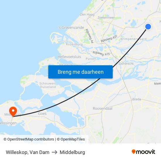 Willeskop, Van Dam to Middelburg map