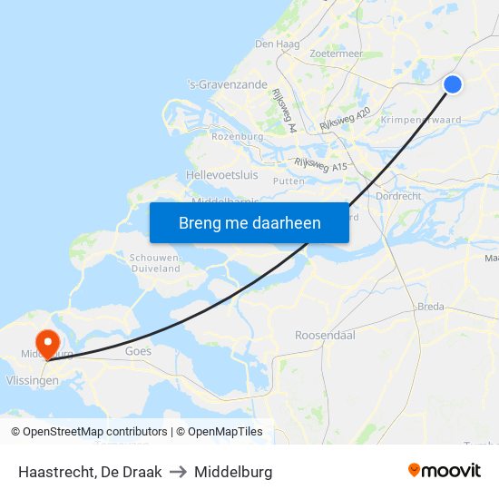 Haastrecht, De Draak to Middelburg map