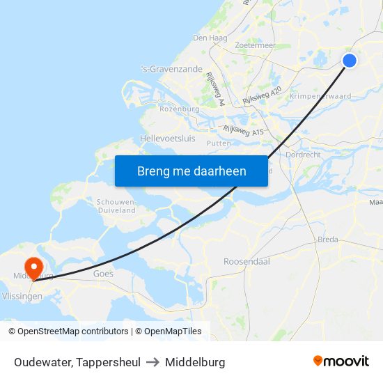 Oudewater, Tappersheul to Middelburg map