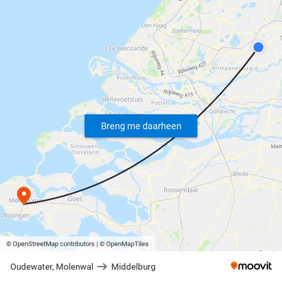 Oudewater, Molenwal to Middelburg map