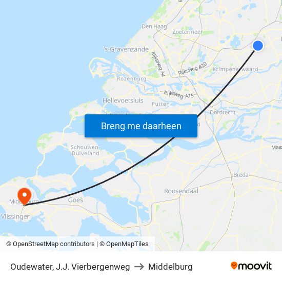 Oudewater, J.J. Vierbergenweg to Middelburg map