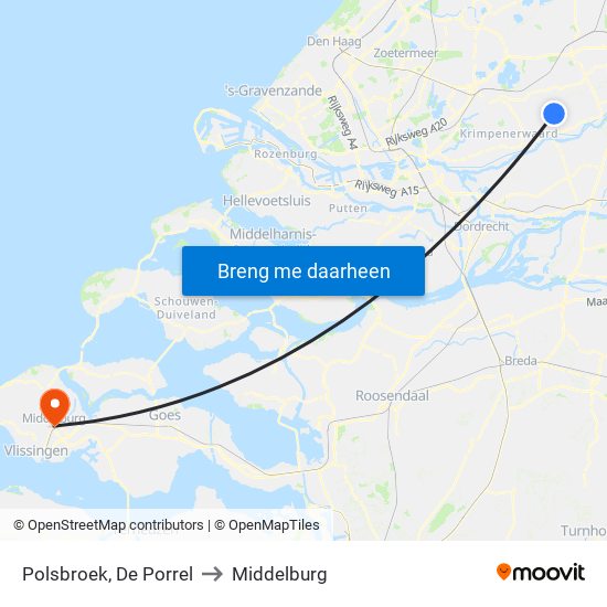 Polsbroek, De Porrel to Middelburg map