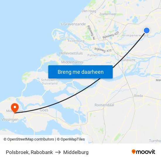 Polsbroek, Rabobank to Middelburg map