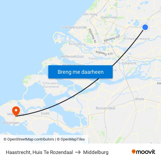 Haastrecht, Huis Te Rozendaal to Middelburg map