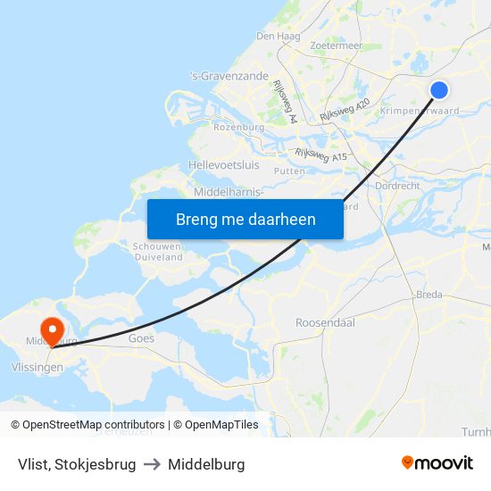 Vlist, Stokjesbrug to Middelburg map