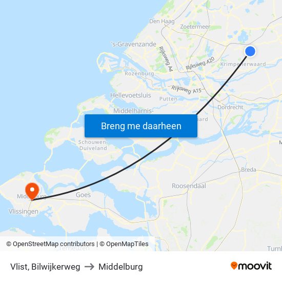 Vlist, Bilwijkerweg to Middelburg map