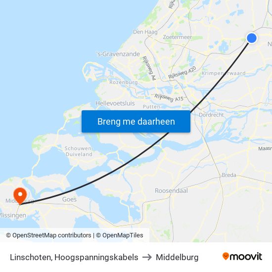 Linschoten, Hoogspanningskabels to Middelburg map