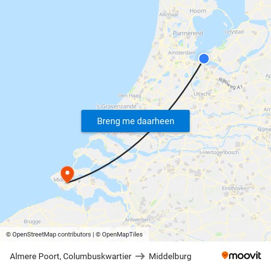 Almere Poort, Columbuskwartier to Middelburg map