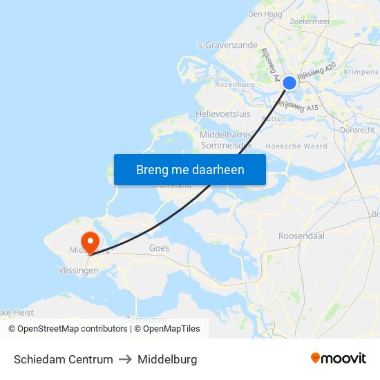 Schiedam Centrum to Middelburg map