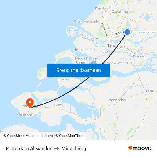 Rotterdam Alexander to Middelburg map