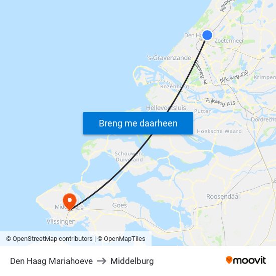 Den Haag Mariahoeve to Middelburg map
