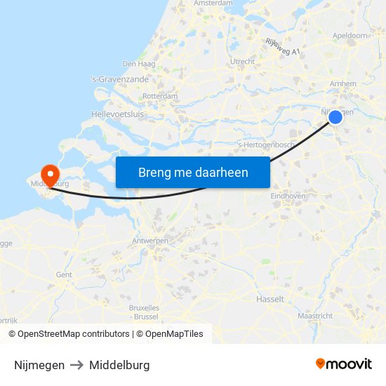 Nijmegen to Middelburg map
