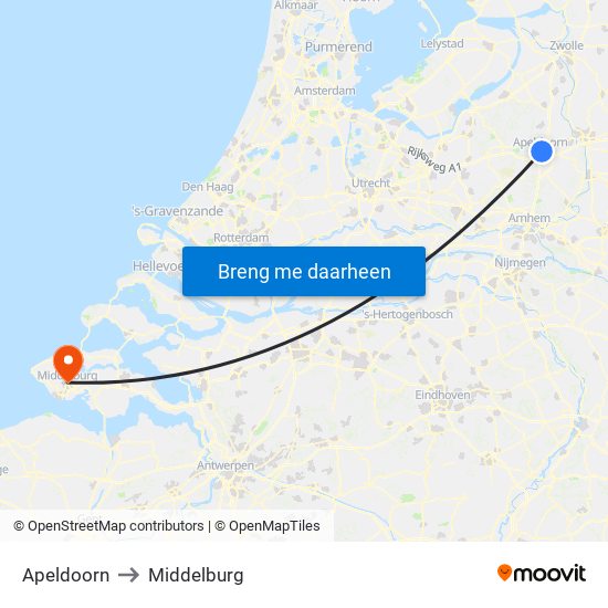 Apeldoorn to Middelburg map