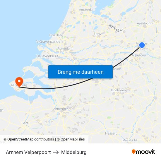 Arnhem Velperpoort to Middelburg map