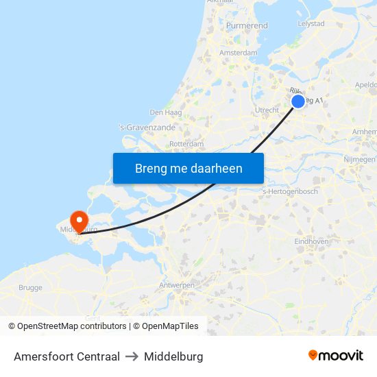 Amersfoort Centraal to Middelburg map