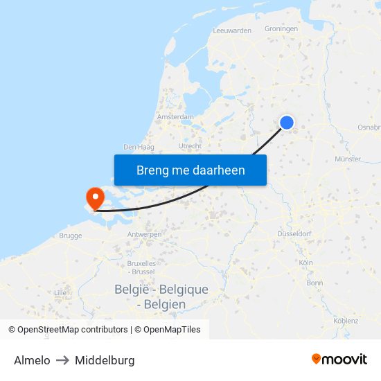 Almelo to Middelburg map