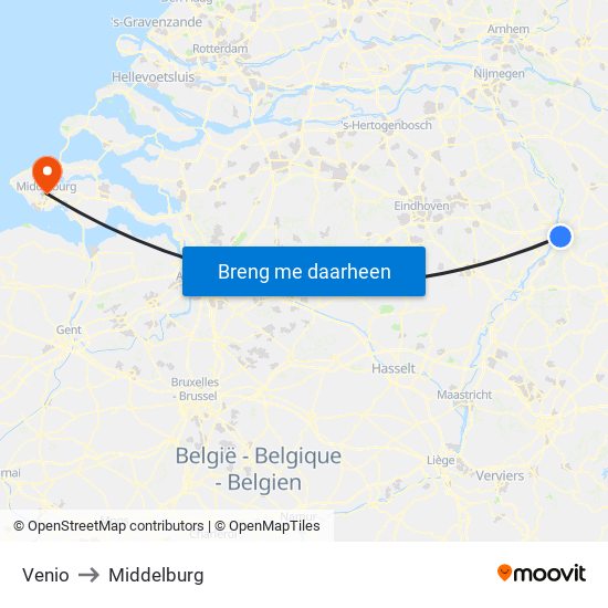 Venio to Middelburg map