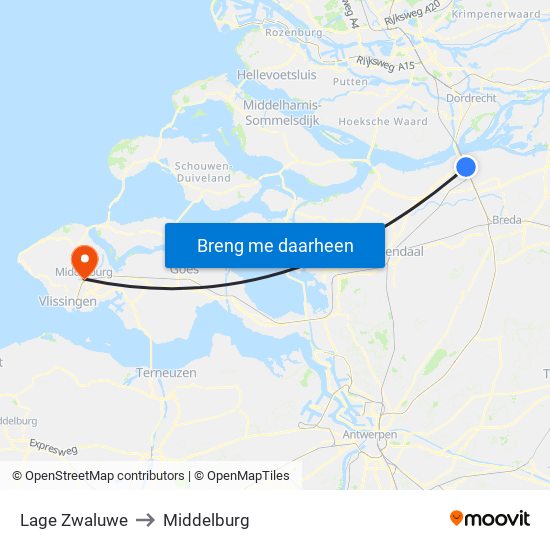 Lage Zwaluwe to Middelburg map