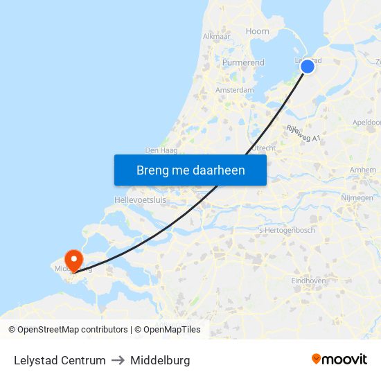 Lelystad Centrum to Middelburg map