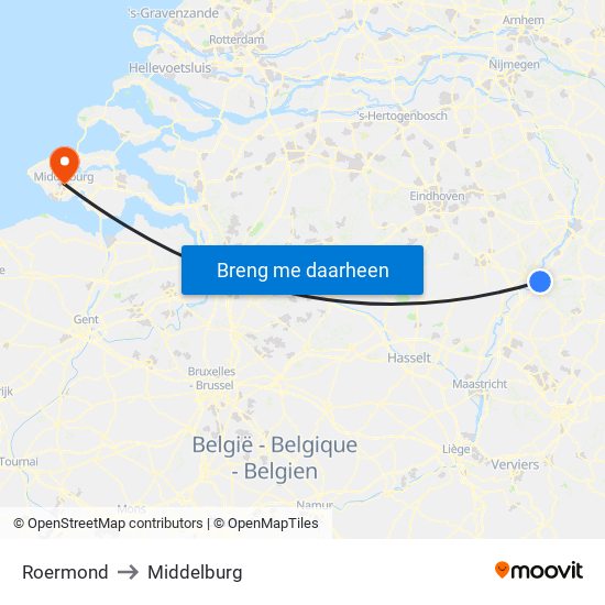 Roermond to Middelburg map