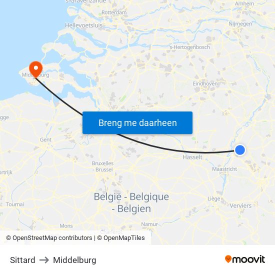 Sittard to Middelburg map