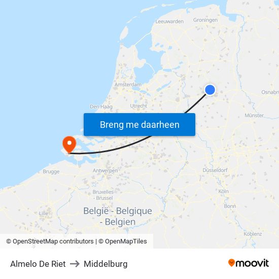 Almelo De Riet to Middelburg map