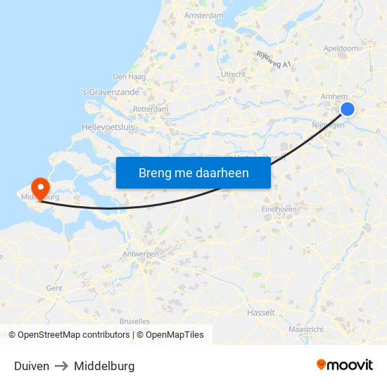 Duiven to Middelburg map