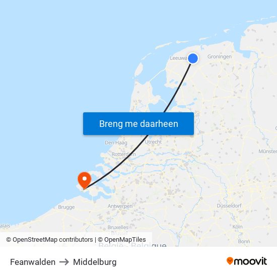 Feanwalden to Middelburg map